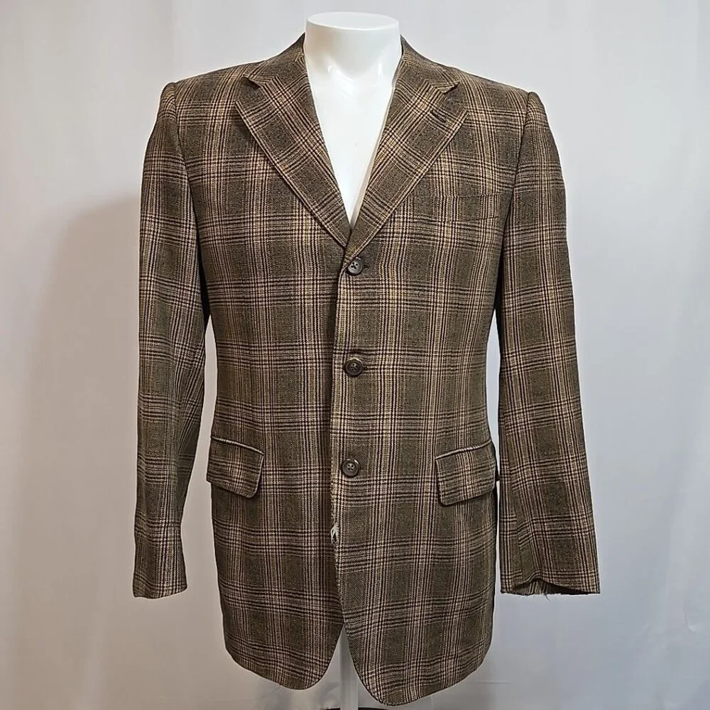 FLAWS Needs Repair Canali Blazer Cashmere Blend Glenplaid Mens Size 38 Jacket